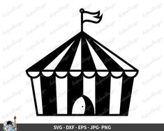 a black and white circus tent with a flag on top, svg dxf eps