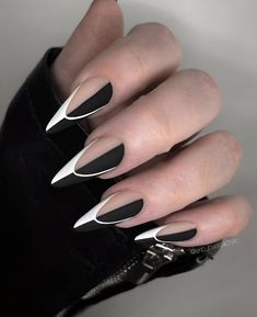 Black And White Nail Designs, Gothic Nails, Goth Nails, French Acrylic Nails, White Nail Designs, White Nail, Chic Nails