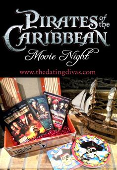 pirates of the caribbean movie night with dvd's and cd's in it