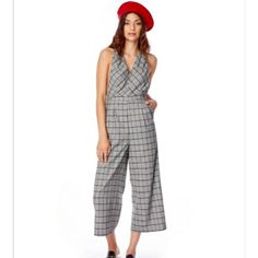 Brand New Gray Plaid Jumpsuit. This Has Two Pockets On The Front, A Side Zipper And Welt Pocket Detail (Faux Pocket) On The Back. Measurements: Waist Is 13.5 Inches Thigh Is 12.5 Inches Inseam Is 23.5 Inches Hem Is 11.5 Inches Casual V-neck Jumpsuits And Rompers For Work, Spring V-neck Jumpsuits And Rompers For Work, Spring Workwear V-neck Jumpsuit, Fall V-neck Jumpsuits And Rompers For Day Out, Plaid Jumpsuit, Gray Plaid, Pocket Detail, Welt Pocket, Side Zipper