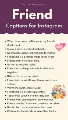 a poster with the words friend and captions for instagrams on it,