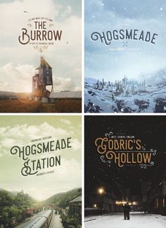 four different movie posters with the same theme and title in each one, including an old train