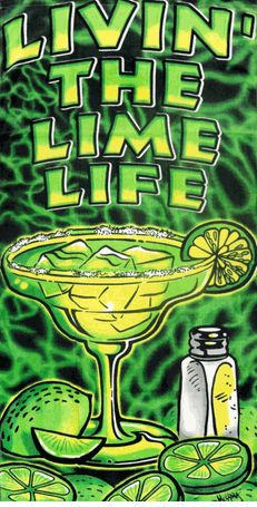 a green poster with an image of a lime drink and lemons on it, the words livin't the lime life