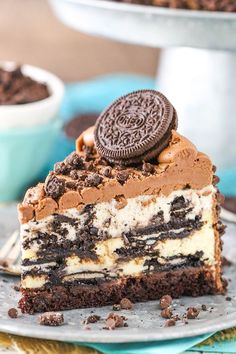 a slice of oreo cake on a plate