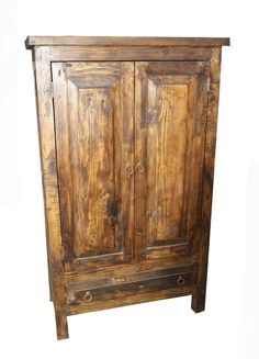 an old wooden armoire with two doors