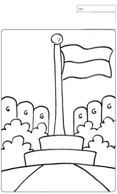 a cartoon drawing of a flag on top of a hill