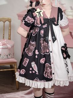 Strawberry Bear, Kawaii Fashion Outfits, Sweet Lolita, Short Sleeve Dress, Kawaii Fashion, Headdress, Dress P, Bra Sizes, Sleeve Dress