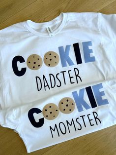 This shirt is a perfect match for mom or dad for a variety of party themes like milk and cookies, one sweet cookie, two sweet. These are also great for gender reveals and baby showers or just to wear around!  I can personalize with any age/name. Please put your preference in the notes/comments at checkout. This shirt is short sleeve. If you'd like long sleeve, contact me for availability and extra charge. Heat pressed names can be added for $5, if you prefer sewn, name can be added for $10.  Thi Milk And Cookie Party Decorations, Cookie Themed 1st Birthday Party, Cookie Monster Baby Shower Shirts, First Birthday Milk And Cookies, Milk And Cookies Centerpiece, Milk And Cookies Party Decorations, Cookie Monster Second Birthday, Cookie Monster Themed Birthday Party