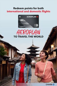 an advertisement for the airline with two women laughing and looking up at something in the sky