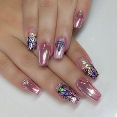 Mirror Nail Chrome Magic Powder – Daily Charme Gel Nails Long, Nail Design Glitter, Pink Chrome Nails, Chrome Nail Art, Chrome Nails Designs, Mirror Nails, Manicure Gel, Nails Polish, Metallic Nails