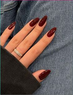 Dark Red Nails, Maroon Nails, Red Nail Designs, Almond Acrylic Nails, Red Nail, Dark Nails