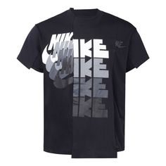 Women's Nike x Sacai Crossover Splicing Short Sleeve T-shirt Black CD6310-010 Nike Crew Neck Top With Graphic Design, Nike Short Sleeve Tops With Graphic Design, Nike X Sacai, Women's Nike, Crossover, Black Shirt, Nike Women, Nike, Sneakers