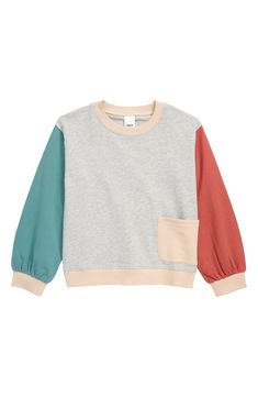 Open Edit Kids' Organic Cotton Sweatshirt | Nordstrom Hip Style, Cut Sweatshirts, Grey Light, Anniversary Sale, Kids Wear, Cool Kids, Patch Pocket, Puff Sleeve, Kids Fashion