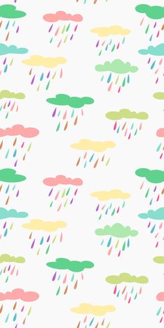 an image of colorful clouds and raindrops on a white background that is seamless