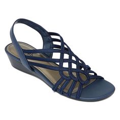 You'll love adding this pair of east 5th women's Reno wedge sandals to your warm-weather wardrobe. This open-toe style has a low 1.5-inch wedge heel with a slingback strap so you feel supported and comfortable, and also features a strappy design on the front for a stylish touch. Wear yours with an a-line dress.Closure Type: ElasticShoe Heel Height: 1 1/2 InchesUpper/Outer Base Material: 88% Elastic, 12% SyntheticSole Material Content: 52% Polyester, 48% Thermoplastic-RubberToe Type: Open Toe, Ro Sandals Wedge, Bride Accessories, Low Heel Sandals, Rubber Shoes, Open Toe Shoes, Blue Sandals, Journee Collection, Womens Shoes Wedges, Strap Heels