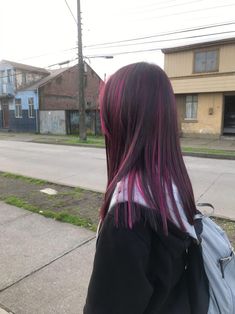 Pink Babylights On Dark Hair, Black And Raspberry Hair, Red Draculaura Hair, Em Ma Hair, Pink Draculaura Hair, Unique Purple Hair, Draculaura Dieting, Color Dyed Hair Ideas, Magenta And Black Hair