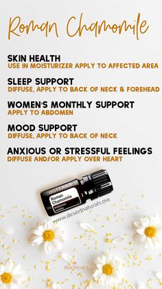 Roman Camomile, Essential Oil Meanings, Floral Essential Oils, Doterra Essential Oils Recipes, Oils For Sleep, How To Calm Nerves, Essential Oils For Sleep, Chamomile Oil