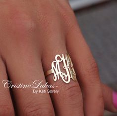 Monogram Ring Gold, Personalized Initial Ring, Swirly Designs, Engraved Cuff, Script Monogram, Monogram Ring, Handmade Fine Jewelry, Monogram Jewelry, Pompano Beach