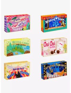 four different types of children's toothpaste boxes