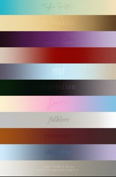 an assortment of different colored ribbons with the names of each ribbon on them, all in different colors