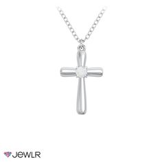 This charming pendant of faith makes a perfect gift for a special occasion. It features a 2.5mm round birthstone that you can personalize with a genuine or simulated gemstone. Customize your cross by designing one in sterling silver or gold available in 14k or 10k. Sterling Silver Cross For Anniversary, Sterling Silver Cross Jewelry For Anniversary, Sterling Silver Cross Charms For Anniversary, White Round Cut Birthstone Jewelry, Spiritual Birthstone Cross Pendant Jewelry, Sterling Silver Cross Necklace With Birthstone, Silver Cross Jewelry With Birthstone, White Birthstone Round Pendant Necklace, Silver Cross Pendant Necklace With Birthstone