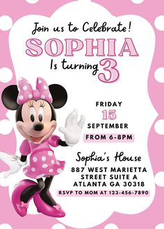 a minnie mouse birthday party with pink polka dots and white polka dots on the background