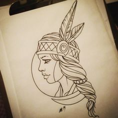 a drawing of a native american woman wearing a headdress