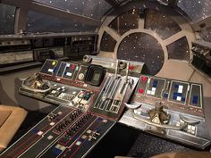 the inside of a star wars vehicle with many controls