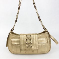 Gold Leather Shoulder Bag With Gold Metal Loop Strap By Yves Saint Laurent. In Good Pre-Loved Condition. Dust Cover Included. Bags Ysl, Saint Laurent Bags, Yves Saint Laurent Bags, Dust Cover, Gold Leather, Metallic Leather, Leather Shoulder Bag, Yves Saint Laurent, Gold Metal