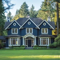 Top Exterior House Color Ideas in Shades of Blue for a Refreshing Look • 333+ Art Images Blue White House Exterior, Apartment House Design Exterior, Suburban House Interior Kitchen, American Homes Exterior, House Color Ideas, Blue House Exterior, Navy House, Inspiring Lifestyle