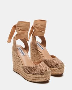 LOCKET Bronze Platform Wedge Sandal | Women's Sandals – Steve Madden Brown Espadrille Wedge Heels, Espadrille Wedges Outfit, Brown Leather Platform Espadrilles, Natural Open Toe Platform Espadrilles, Brown Wedge Heel Espadrilles With Woven Sole, Steve Madden Espadrilles, Birthday 19, Closed Toe Wedges, Wedges Outfit