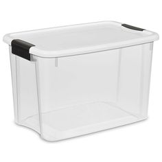 Sterilite 30 Quart/28 Liter Ultra Latch Box, Clear with a White Lid and Black Latches, 6-Pack - Wholesale Home Improvement Products Large Storage Bins, Storage Totes, Stackable Storage Bins, Storage Bins With Lids, Plastic Storage Bins, Household Tools, Storage Boxes With Lids, Household Organization, Stackable Storage