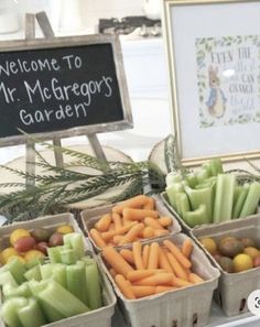 an assortment of vegetables on display at a farmer's market with a welcome sign in the background