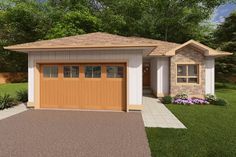 a two car garage is shown in this rendering