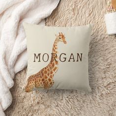 a pillow with a giraffe on it