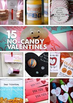 there are pictures of candy and valentine's day cards in this collage with the words, 15 no - candy valentines