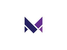 the letter m is made up of two intersecting lines and has purple triangles on it