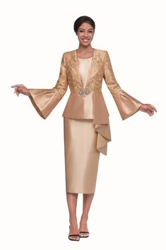 Serafina 4365 gold skirt suit Black Womens Suit, First Lady Church Suits, White Skirt Suit, Church Dresses For Women, Black Skirt Suit, Gold Suit, Women Church Suits, Womens Skirt Suits, Twill Skirt