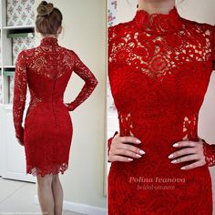 Red wedding dress with illusion aspects, long sleeves and turtle neckline in couture Brussels lace. The dress is made in a couture European atelier!  #reddress #shortdress #couturedress #lacedress #st.valentine Wedding Guest Dress Floral, Lace Dress Formal, Red Lace Wedding Dress, Brussels Lace, Wedding Dress Red, Formal Lace Dress, Cocktail Dress Red, Red Wedding Dress, Modest Wedding Gowns