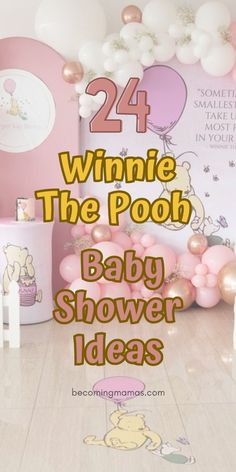 a baby shower with balloons and winnie the pooh decorations