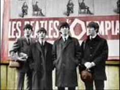 the beatles are posing for a photo in front of an old sign that says les esttes'comple