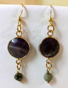 NEW AMETHYST EARRINGS MOSS AGATE GOLD DROP DANGLE HANDMADE JEWELRY SALE Gold Jewelry With Natural Moss Agate Stones, Nickel Free Agate Dangle Earrings, Agate Gemstone Dangle Earrings, 14k Gold Filled Natural Stone Drop Earrings, 14k Gold Filled Drop Earrings With Natural Stones, Trendy Agate Drop Earrings, Purple Dangle Brass Earrings, Agate Drop Earrings With Matching Set, Gold-plated Wire-wrapped Dangle Earrings