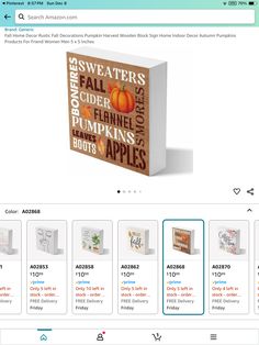 an image of a website page with pumpkins and apples on the front, along with other items for sale