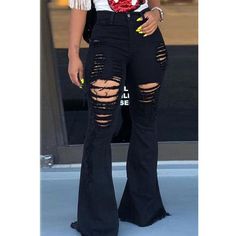 Mom Jeans Plus Size, Womens Ripped Jeans, Jeans Mom, Black High Waist, Destroyed Jeans, Bell Bottom, Denim Flares, Jeans Boyfriend, Wide Leg Denim