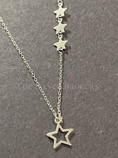 "Lucky Star - Delicate sterling silver necklace with four silver stars fixed at various points. Main Star 10mm - distance to three star detail is 30mm - 23mm is the length of the detail. Sits beautifully on the chest. Chain length is 16\" with a 2\" extension piece. All purchases are sent in a tasteful presentation box, and if you would like a gift card included, please complete the \"personalise\" section. Purchases are carefully packaged for protection during transit. Here at Badger's Hollow, Chest Chain, Stars Necklace, Abstract Jewelry, Silver Toe Rings, Hollow Heart, Three Star, The Chain, Lucky Star