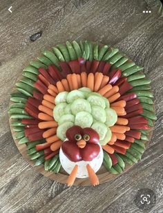 a turkey made out of fruits and vegetables