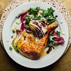 Honey-Mustard Chicken Legs with Charred Radicchio and Tahini Recipe | Recipes from Ocado Tahini Recipe, Honey Mustard Chicken, Mustard Chicken, Tahini Sauce, Chicken Legs, Fennel Seeds, Marinated Chicken