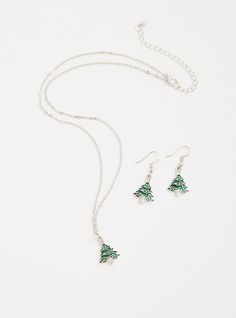 Spread holiday cheer in style this season with a merry and bright holiday tree earring and necklace set. French hook earrings. Lobster clasp necklace. Base metals. Imported. The best plus size women's holiday tree earring and necklace set - of 2 earrings in green. Torrid is your destination for cozy fall and winter clothes to keep you warm and comfortable. Earring And Necklace Set, French Hook Earrings, Clasp Necklace, Earring Tree, Holiday Tree, Cozy Fall, Hook Earrings, Base Metal, Merry And Bright