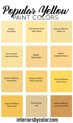 the most popular paint colors for walls and ceilings in different shades, from yellow to brown