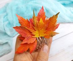 Terracotta Hair, Autumn Bridal, Orange Accessories, Wedding Hairpiece, Autumn Hair, Handmade Hairpin, Hair Comb Bridal, Real Leaves, Hair Comb Wedding